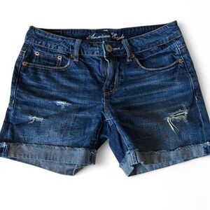 American Eagle Women’s Midi Blue Cut Off Jean Shorts - Dark Wash, Size 0